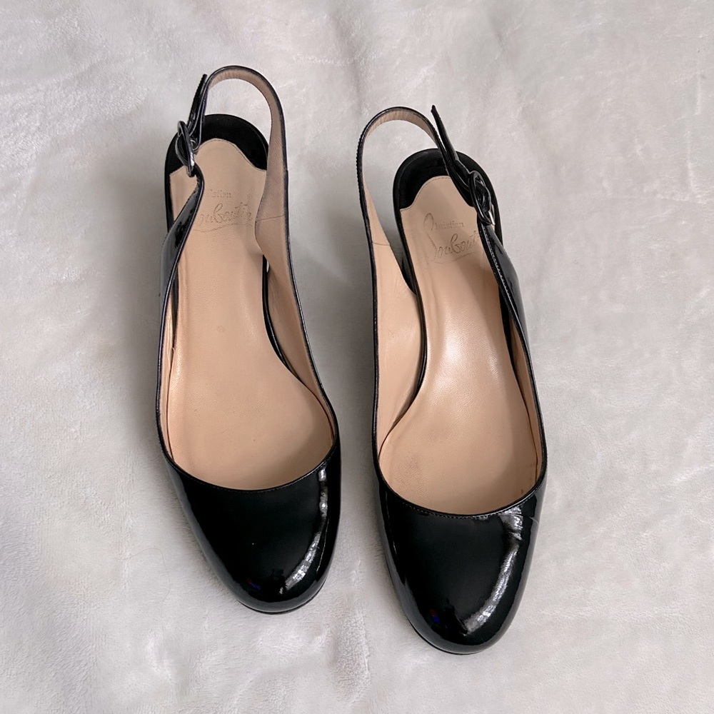 Christian Louboutin black patent leather slingback wedges 38.5